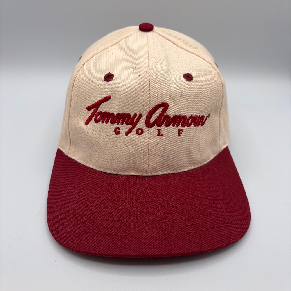 Vintage Tommy Armour Golf Tommy Gun Red/White Colorblock Leather Strap Retro Hat